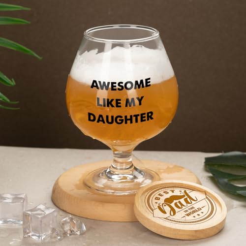 Blumuze Fathers Day Dad Gifts,510ml Beer Glass with Coaster Birthday Gift for Dad, Christmas Presents for Daddy from Daughter, Beer Gift for Men