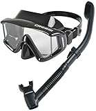 Cressi Panoramic Wide View Mask Dry Snorkel Set, All Black