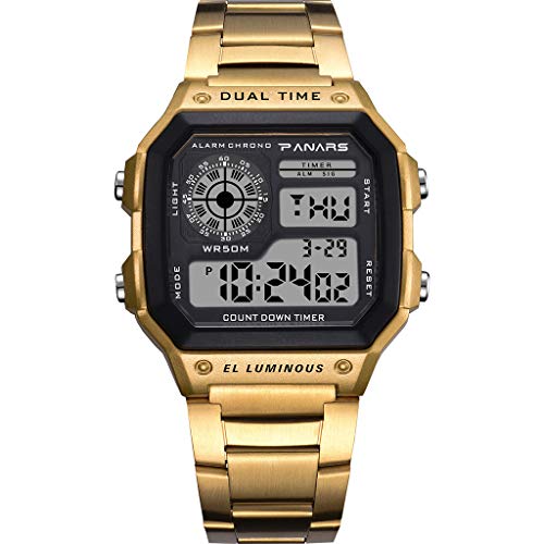 Electronic Watch Men's Waterproof Multi Function Sports Watch Square Fashion Electronic Watch (gold)
