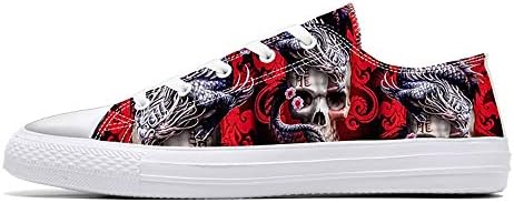FIRST DANCE Unisex Skulls Print Canvas Shoes for Men Women Lace Up Fashion Sneakers Custom Shoes