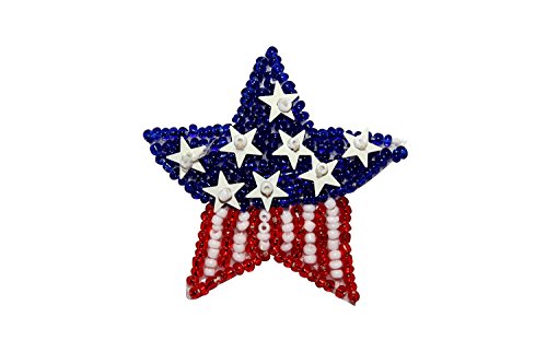 ID 8859 American Flag Star Patch Patriotic Symbol Craft Beaded Iron On Applique