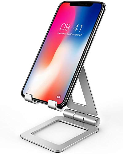 Cell Phone Stand, Compatible with iPhone Stand, Nintendo Switch Stand, Adjustable Phone Stand for Desk, Smartphone Holder for Desk (Silver) - Thumbnail 7
