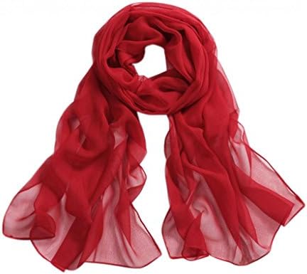 HelloPretty Women's Chiffon Silk Feel Solid Color Scarf 160*50 cm Deep Red