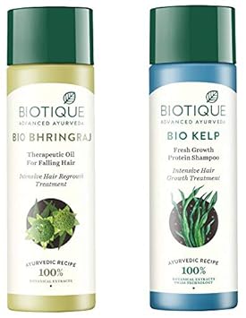 Biotique Bio Bhringraj Therapeutic Oil For Falling Hair, 200 Ml And Biotique Bio Kelp Fresh Growth Protein Shampoo, 190 Ml