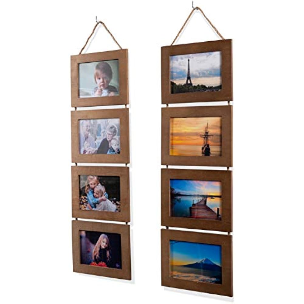 Wood Photo Collage Picture Frame Walnut Finish Total 8 Opening 4x6