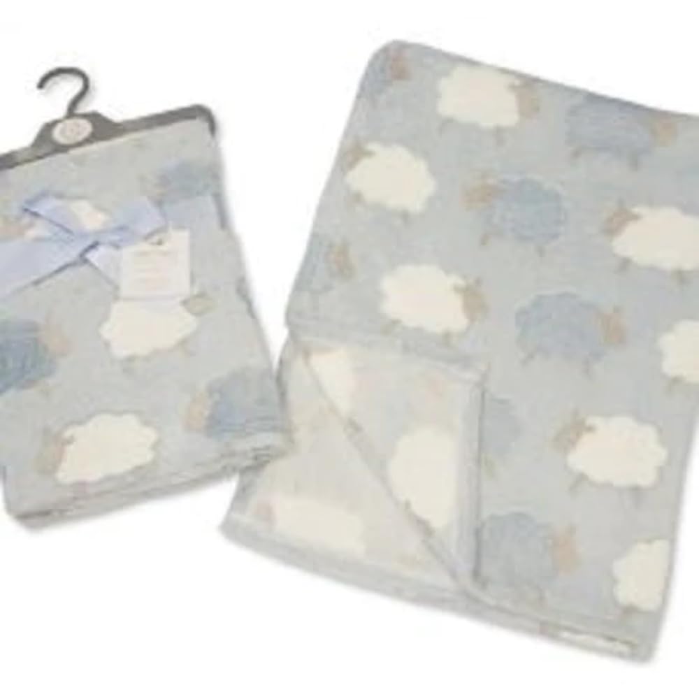 Baby Boys Blue White and Grey Sheep Animals Wrap Blanket 75cm x 100cm Approx