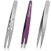 BEST TWEEZERS SET - Includes CASE With Magnified Mirror and Ebook - Pointed, Silver Slanted and Purple Slant Designs. For Prime Precision plucking. For Beautiful Eyebrows and Women