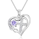 VANAODUC Birthstone Infinity Cross Necklace for Women, Heart Cross 14K Gold /18K White Gold/Rose Gold Womens Pendant Necklace I Love You Jewelry Anniversary Birthday Christmas Gifts for Her Mom Wife