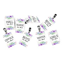 Kasefazem Hall Pass School set of 8 Personalized Teacher Hall Passes - Purple Pastel Boho Floral Theme