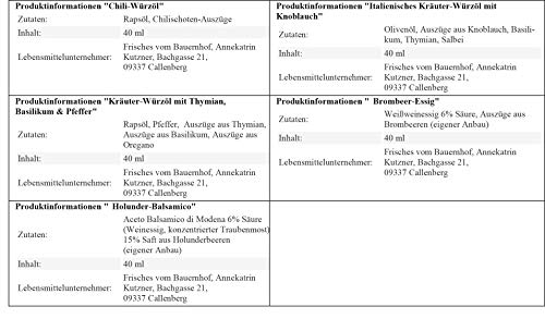 Essig-Öl Geschenk-Set "Frisches vom Bauernhof" natürlich und handgefertigt. (5x40ml Flaschen) im Fass als perfektes Probier-Set – Bild 5