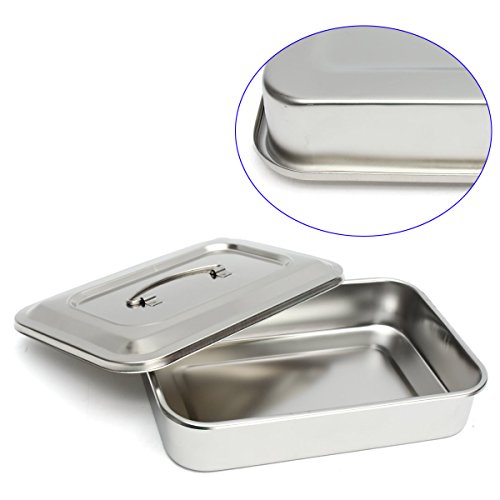 Medical 304 Stainless Steel Instrument Tray Lab Instrument Dental Tool Organizer Holder with Lid and Handle Grip Size 12"x8"x2" - Thumbnail 4