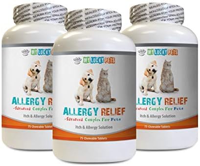 Dog Itchy Skin Relief - PET Allergy Relief - for Dogs and Cats - Lucky Itch Solution - Keep Fur Healthy - Burdock for Dogs - 3 Bottles (225 Chewable Tablets)