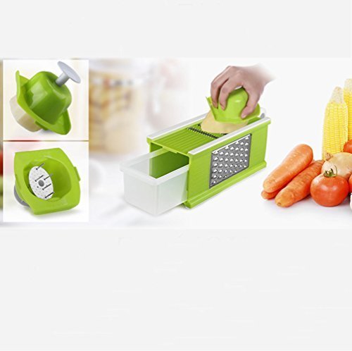 Linkcool Mandoline Slicer Kitchen Tools Set with Blades for Fruit and Cheese Cutter,Carrot Grater,Onion Chopper,Julienne Peeler with Safety Hat And Container(4 in 1 Green)