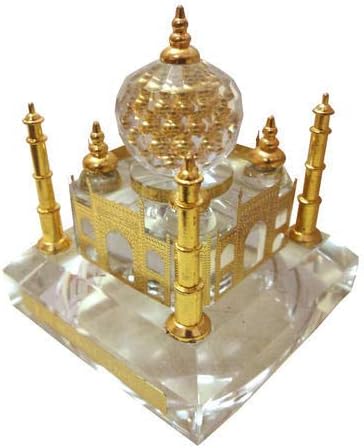 PragAart Crystal Covered With Engraved Gold Plated Sheet Illuminated Taj Mahal With Four Colour Led Light, 7cm x 6cm, Gold Plated With Multi Color Led Light