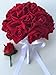 Red Velvet Silk Rose Bouquet (24 Roses) - Silk Bridal Wedding Bouquet and Matching Boutonniere - Valentines Day Christmas Wedding Flower Package