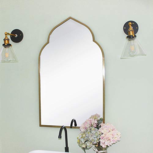 TEHOME Gold Metal Framed Bathroom Mirror in Stainless Steel Arch Mirror for Wall Décor 22 x 36