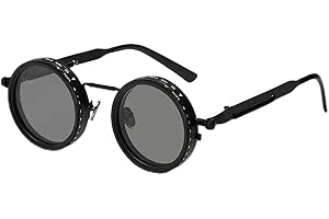 360° Rotatable Round Sunglasses with Adjustable ND Filter Lenses, Double-Layer Glass, UV Protection, Black