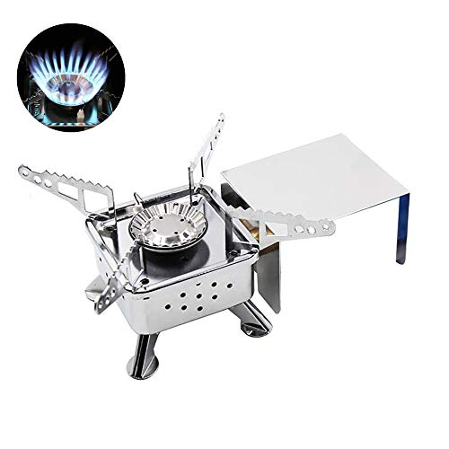 fannuoyi Outdoors Mini Camping Foldable Stove Burner, Backpacking Stove, 2800W Gas Stove Furnace Picnic Cooking Furnace with Bag & Insulation Plate