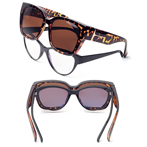 Face Shadow Polarized Sunglasses Fit Over Glasses, Trendy Square Sunglasses Over Glasses for Driving UV Protection Lightweight
