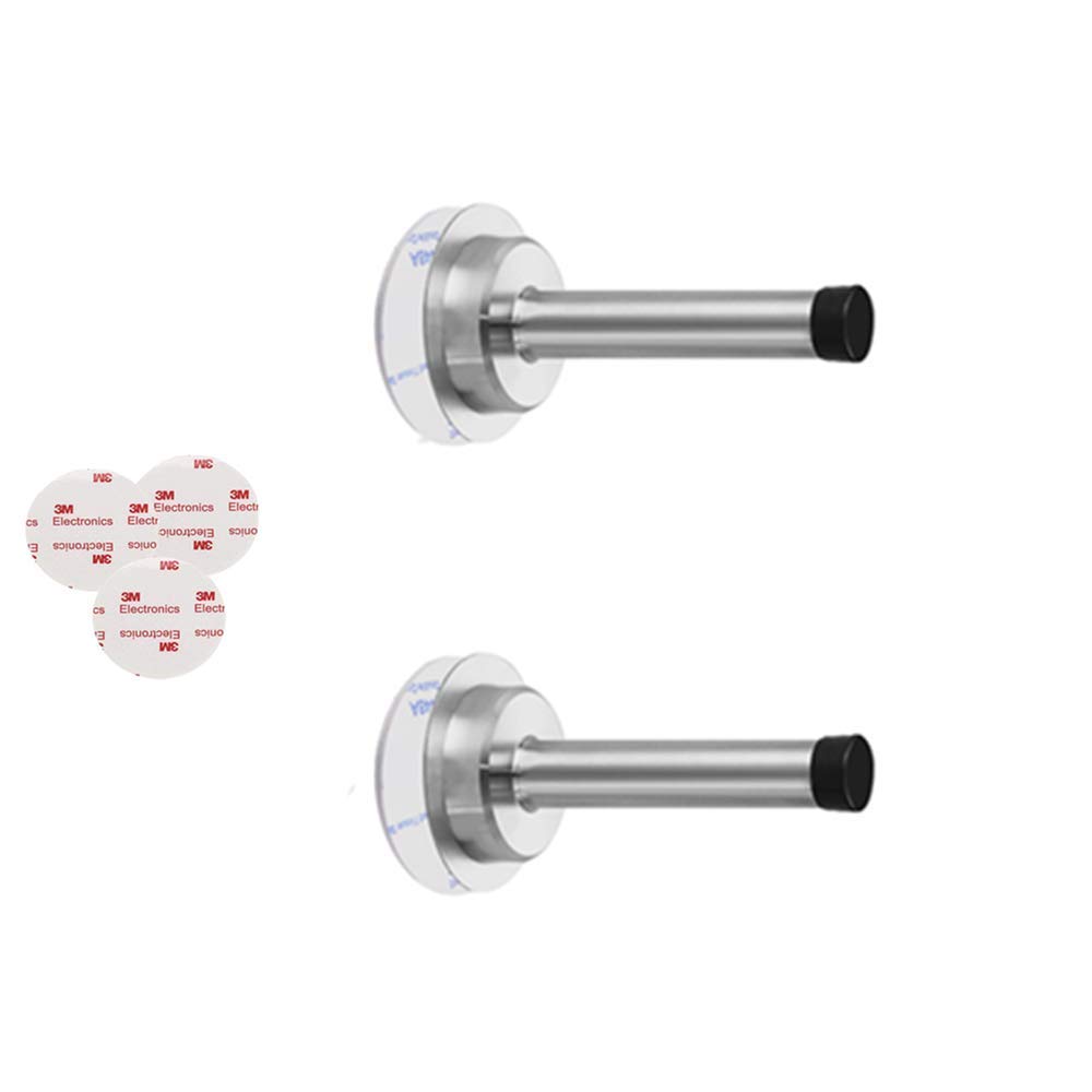 2 Pack Adhesive Door Stop Chrome Silver Heavy Duty Stainless Steel Door Stopper Wall Mounted