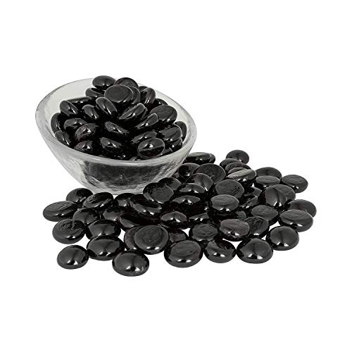 Joyclub Black Flat Marbles, Pebbles, Glass Gems for Vase Fillers, Party Table Scatter, Wedding, Decoration, Aquarium Decor, Crystal Rocks, 1 lbs (Approx 100 pcs)