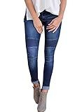 Hestenve Womens Jeans Moto Style Skinny Denim Pants with Knee Stitching