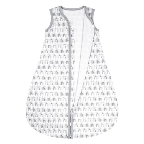HQ-QILI BABY SLEEP SACK, 100% COTTON SUPER SOFT BREATHABLE SUMMER SLEEVELESS WEARABLE BLANKET, SLEEVELESS SLEEPING BAG FOR BOYS AND GIRLS, 0.5 TOG, 6-12 MONTHS, GREY RAINBOW