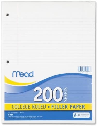 Wholesale CASE of 25 - Mead Notebook Filler Paper-Notebook Paper, College Ruled, 200 Sht/Pk, White