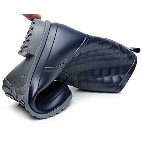 17KM Womens Black Short Anti Slip Rain Boots Mid-Calf Waterproof Rubber Garden Rain Shoes 9 US, Grid Black - Thumbnail 5
