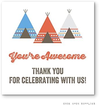 Southwestern Tribal Teepee Stickers by Once Upon Supplies, Birthday Party Favor Labels, Square Shape, 2x2", 40 Pcs