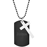 Custom Black Plate Stainless Steel Dog Tag with Cross Charm - Personalized Necklace for Men - Religious Gift - Couples Necklace - Father's Day Gift