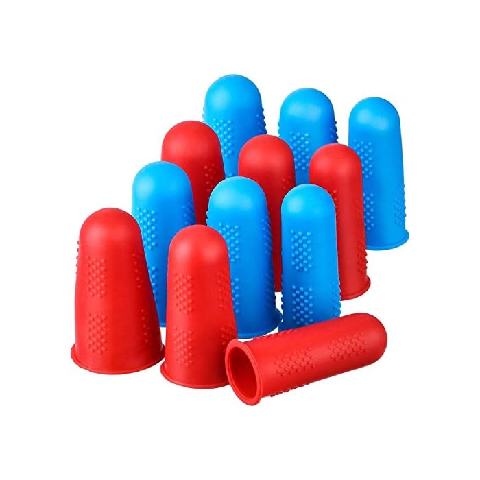 Vaorwne Silicone Finger Protectors 12 Pieces Finger Protectors Hot Glue Finger Caps For Hotglue Sewing Wax Rosin Resin Honey Adhesives Scrapbooking In 3 Sizes(Red And Blue)