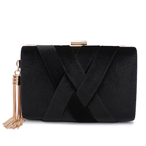 Women's Evening Clutch Bag Stain Fabric Bridal Purse For Wedding Prom Night Out Party Black