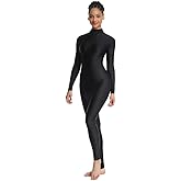 OVIGILY Adult High Neck Long Sleeve Dance Unitard for Women Bodysuits Full Body Leotard Spandex Catsuit