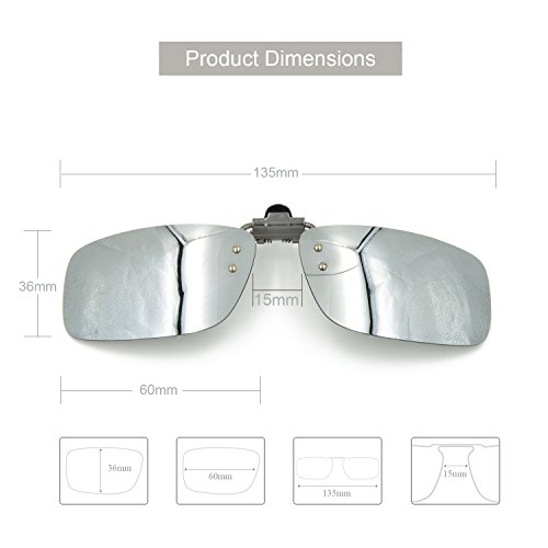 Besgoods Polarized Clip-on Flip up Metal Clip Sunglasses Lenses Glasses Unbreakable Driving Fishing Outdoor Sport New-Royal Blue Mirror Silver Mirror (Silver)