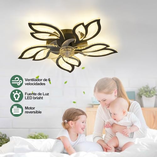 Dopwii Ventilador de techo con luz LED y mando a distancia, 3 colores regulables y 6 velocidades de viento, apto para salón, dormitorio, cocina, sala de estudio