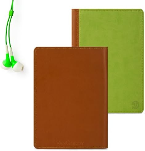 Quality Book Style, Green on Tan Vangoddy Brand Mary Collection Leather -ette Portfolio Cover Cases for All Models of the Sony Xperia Z 10.1 Inch Android 4.1.2 Tablet + Compatible Green Earbud Earphones