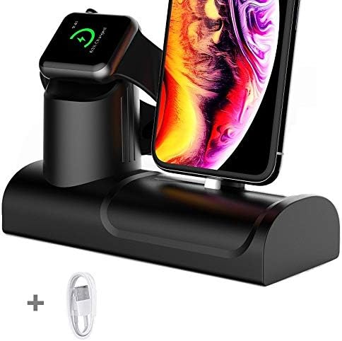 2 in 1 Station for Apple Watch and iPhone (or Airpods) Holder Docking Stand Desktop Dock Silicone Support for Apple Watch Series 4/3/2/1/iPhone XR/XS /8 Plus Black (2 in 1 Stand)