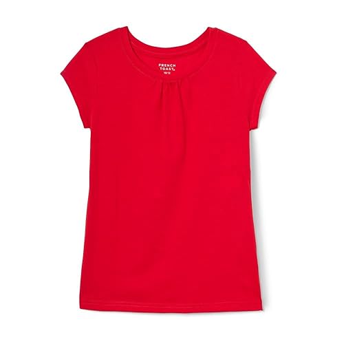 French Toast girls Short Sleeve Crewneck T-shirt Tee T Shirt, Red, 2 US
