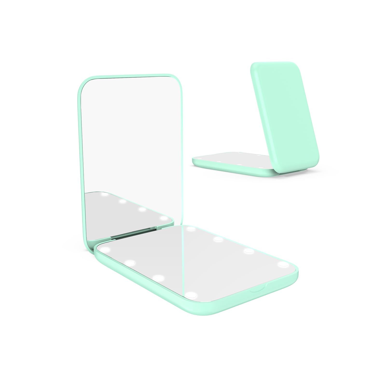 WOBSION Compact Mirror, Small Makeup Mirrors with Light for Travel, LED Pocket Mirror for Purse and Handbag, 1x/3x Magnifying Handheld Mirrors, Folding, Portable, Gifts for Women, Cyan