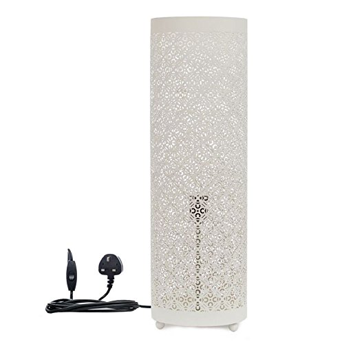New Emporio Arts Moroccan/Marrkesh Table Lamp Pipe in Square Flower Etching Floor/Bedside Light, Decorative Desk Lamp,Iron, White, E27, 60 Watts