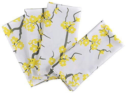 Crabtree Collection Deluxe Cotton Table Linens, Bright Colors for Kitchens and Dining Rooms - (Blossom Yellow/Gray Napkins)