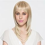 Namecute Ombre Blonde Wig Bangs Layered Full Cap Heat Resistant Synthetic Fiber mix Human Hair Daily Used Cosplay Wigs + Free Wig Cap