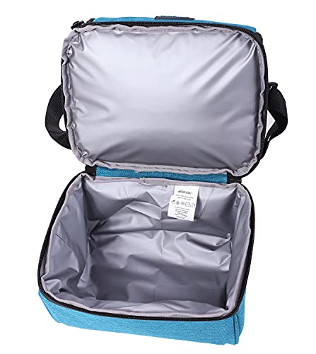 MORIOX Dual Compartment Lunch Boxes Leakproof Lunch Cooler Bag Tote with Shoulder Strap for Men Women Kids Boys Girls for Work Picnic (Ocean Blue)