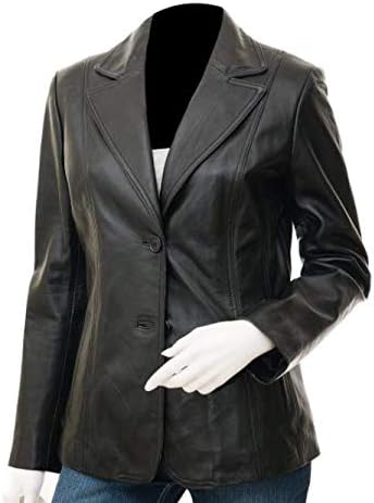 for Women Black Leather Blazer Jacket 