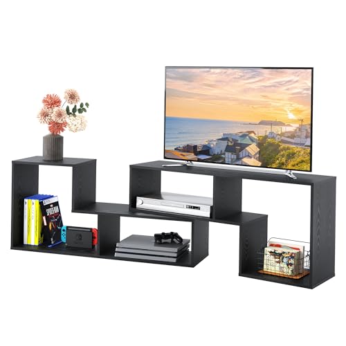 DEVAISE テレビ台 テレビラック テレビボード ローボード 伸縮 幅105~210cm 60インチまで対応 コーナー 収納ラック 2点セット 簡単組立 ブラック商品画像