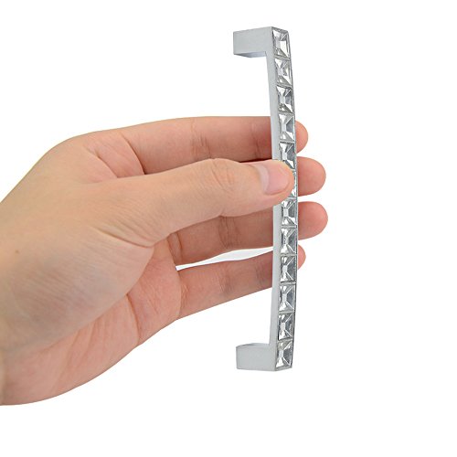 TOVOT 128 MM European Style Square Clear Glass Diamond Crystal Rhinestone Knobs Handle Pull for Cupboard Kitchen Bathroom Knobs Drawer Wardrobe Door Handle Pull(6 pack)