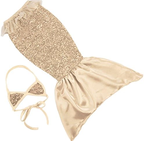 Carkoo Baby Girl's Cosplay 2 Pieces Mermaid Tail Swimwear(Medium,Champagne)