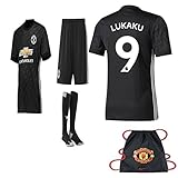Manchester United NB Paul Pogba Lukuka 2017 2018 17 18 Kid Youth REPLICA Home, Away Jersey Kit : Shirt, Short, Socks, Bag (Lukaku Black, Size 24 (7-8 Yrs Old Approx.))