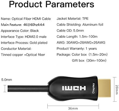 Fiber Optic HDMI Cable 12Meters, ARC HDMI2.0 18Gpbs 4k@60 4:4:4, PET Braided Cord and Gold Plated Connector ¨C Support 4K - Image 5